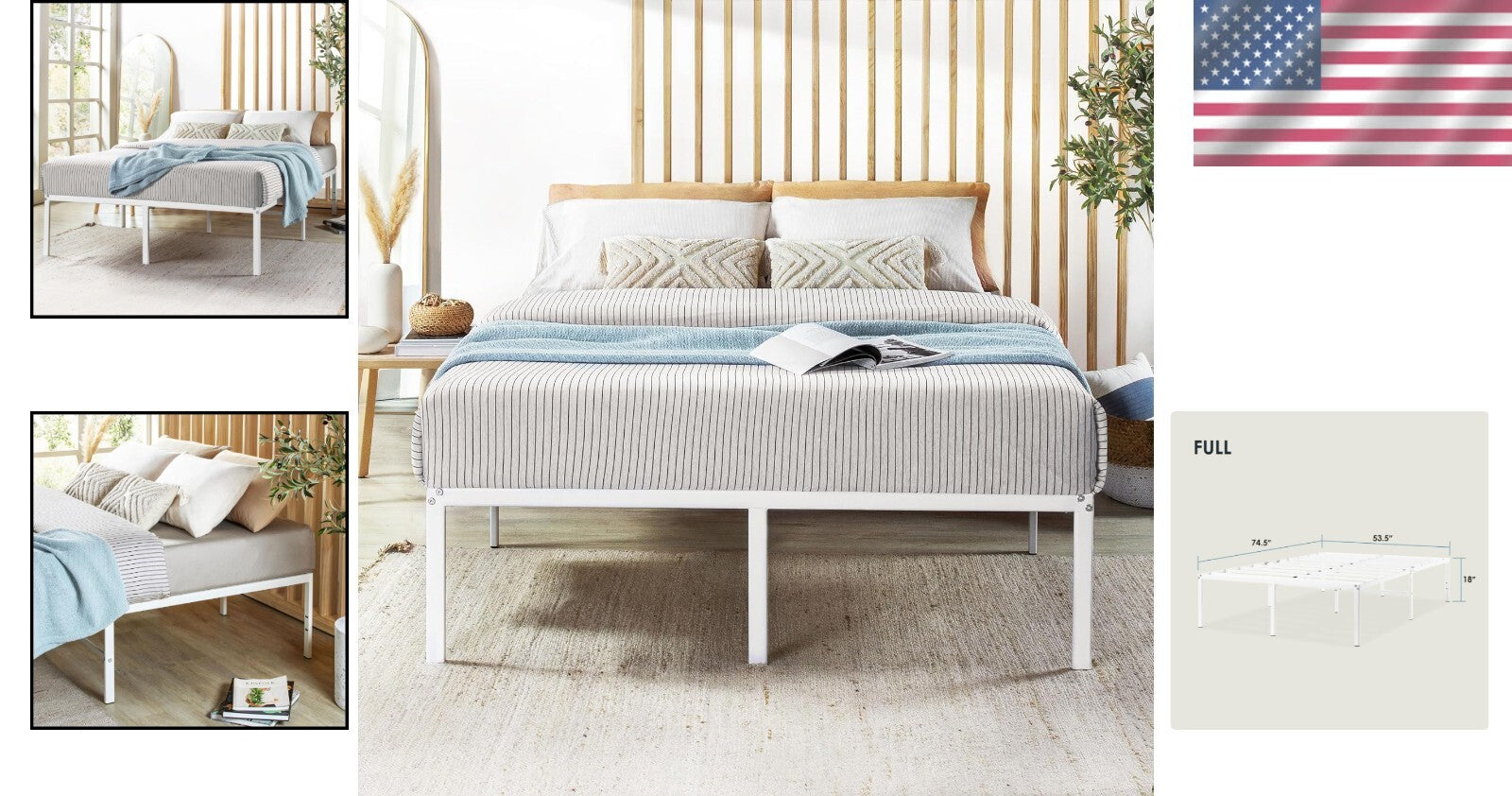 Easy Assembly 18-Inch Heavy-Duty Metal Bed Frame - Full Size with Foam Padding