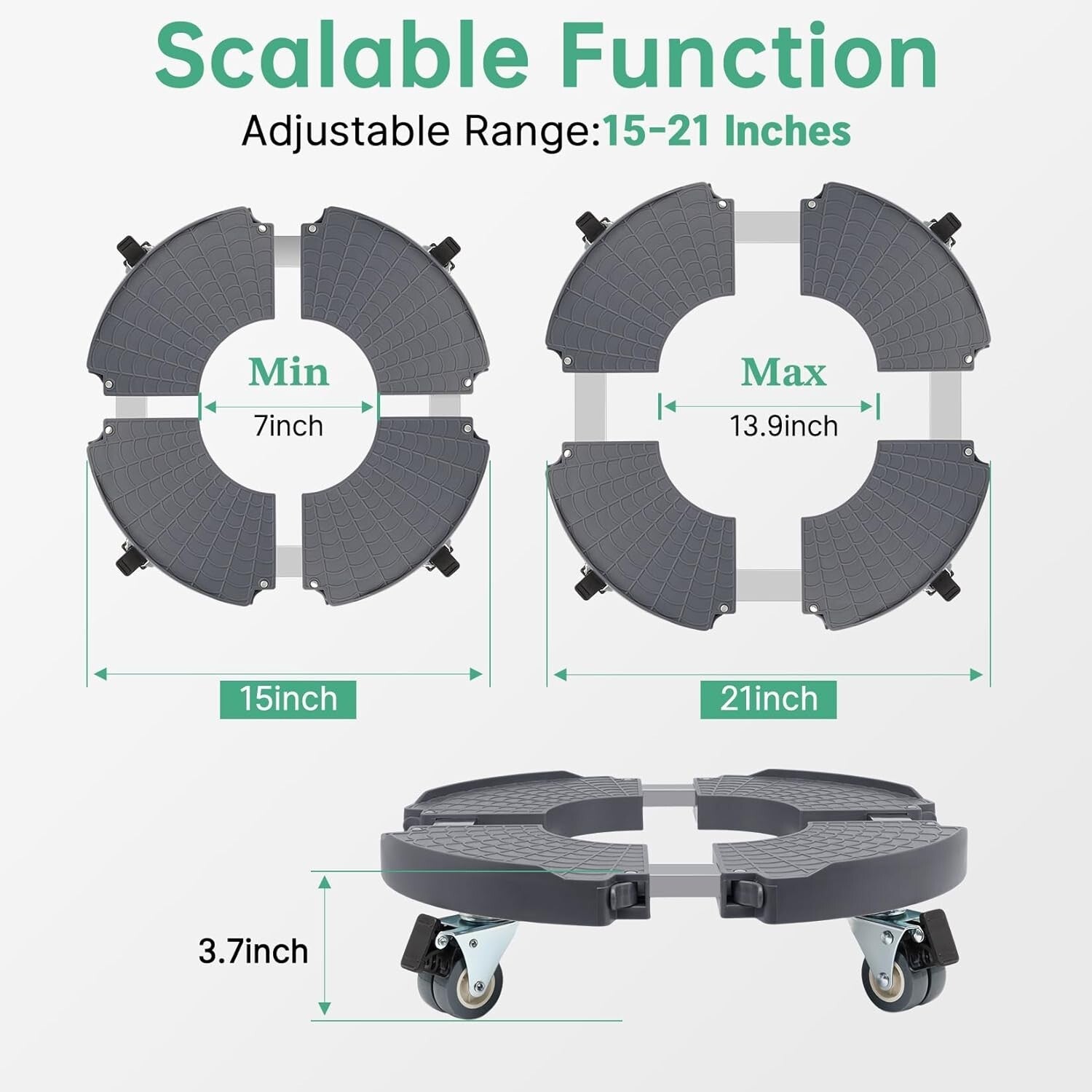 Adjustable Plant Roller Base with Wheels - 440 lbs Capacity for Large Planters