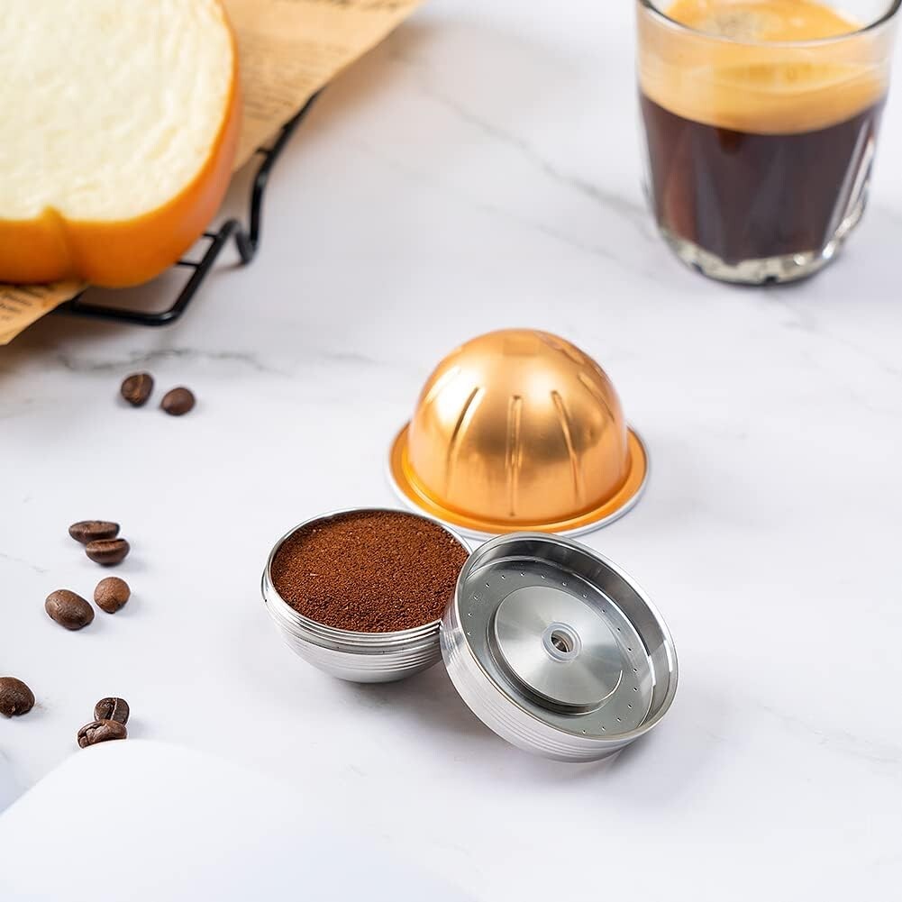 Stainless Steel Reusable Nespresso Vertuo Next Pods - 2 Pack with Coffee Tamper