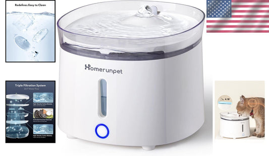 Dual Mode Cat Water Fountain, Quiet 2L Dispenser with Effortless Cleaning System