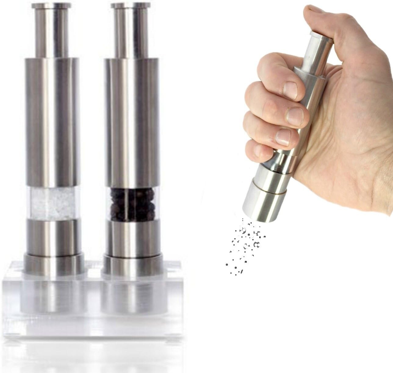 Sleek Manual Salt and Pepper Mills with Refillable Acrylic Body - Trendy Design