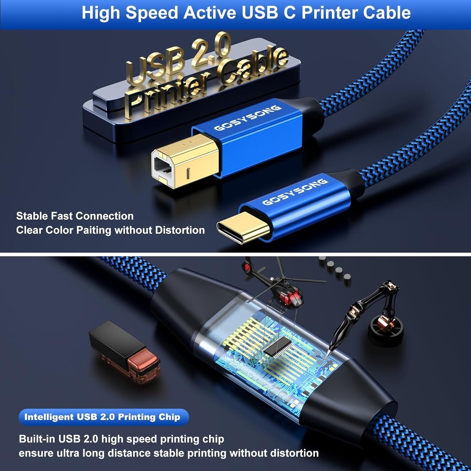 USB C Printer & Scanner Cable 100ft - Tangle-Free, Reinforced Durable Design