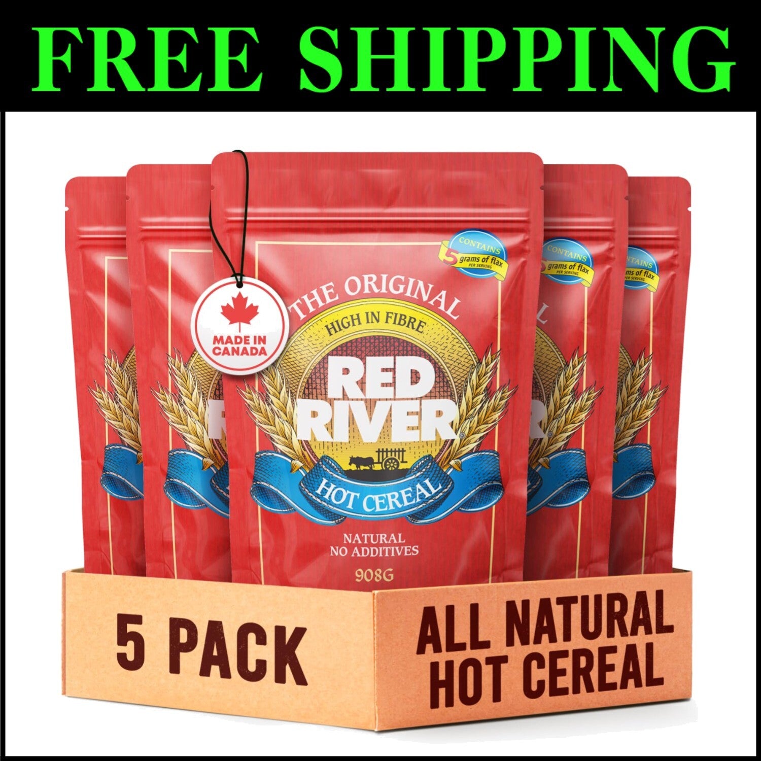 Natural Cracked Wheat Hot Cereal 5-Pack - No Additives, All Canadian