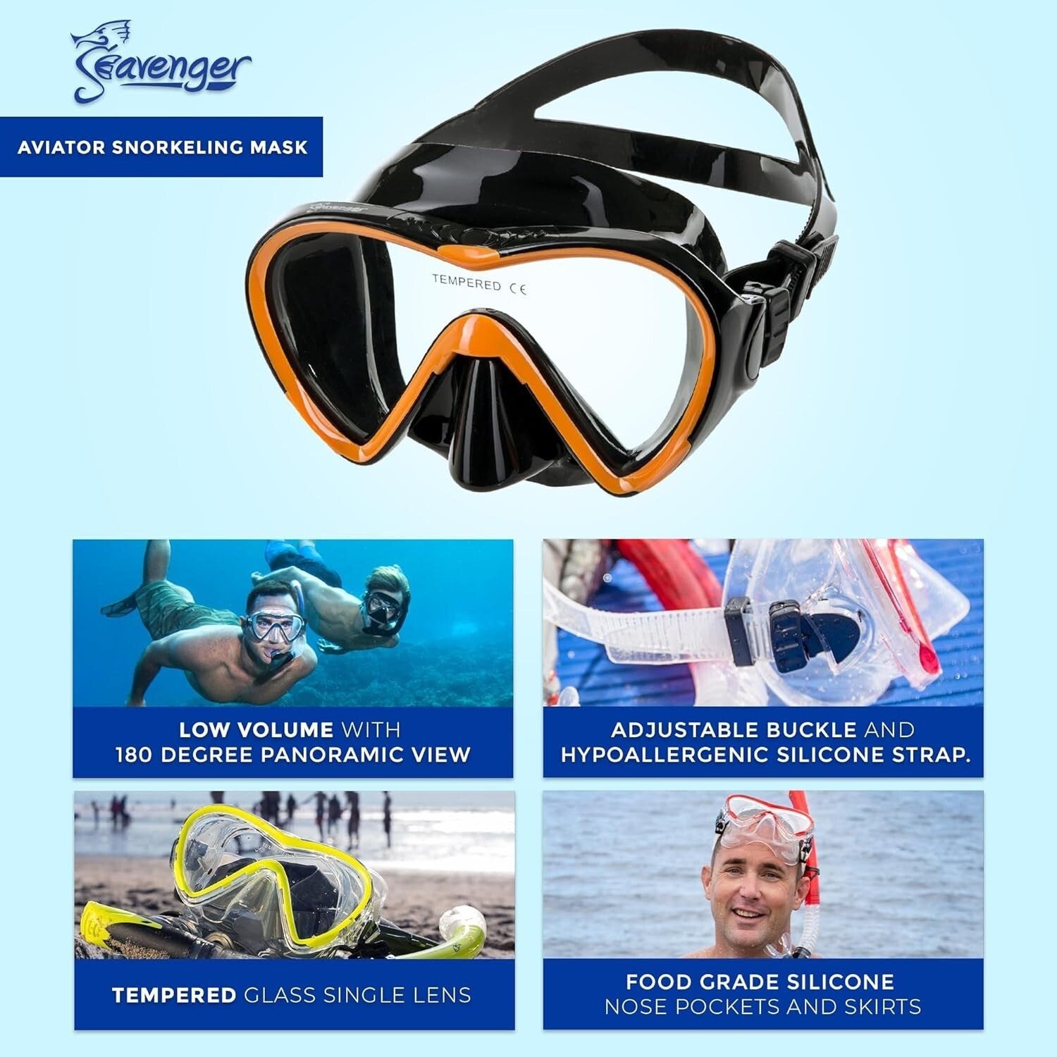 Clear Blue Snorkeling Equipment Set with Easy Dry Snorkel and Split Strap Mask