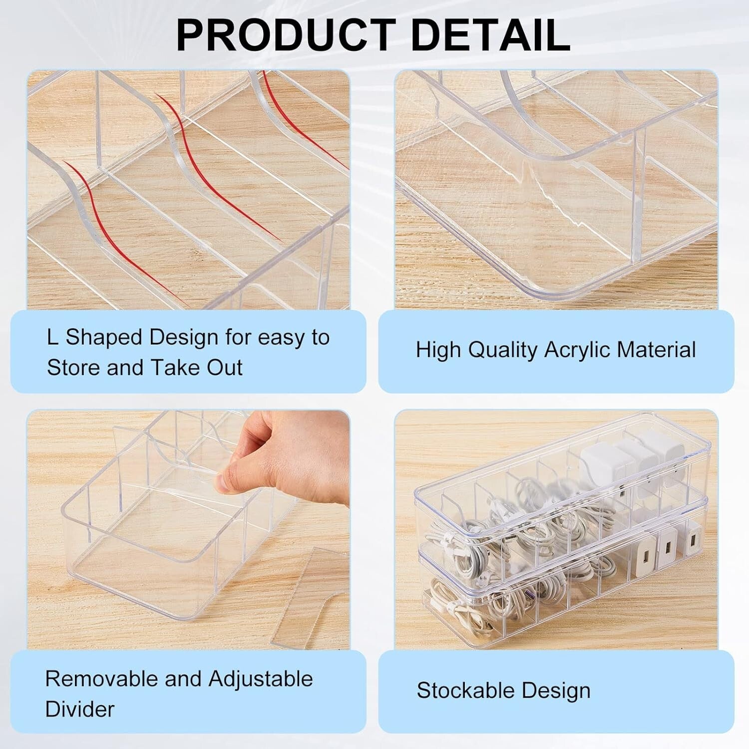8 Pcs Clear Cable Organizer Box with 80 Wire Ties - Tidy Desk Solution