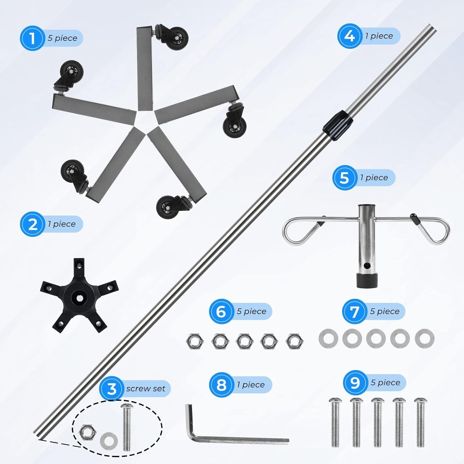 Portable Stainless Steel IV Pole - 2 Hooks, Adjustable Height & Wheels