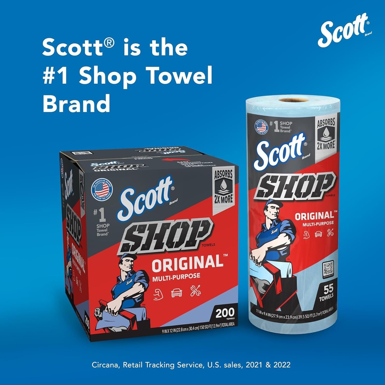 High Absorbency Scott Blue Shop Towels: 30 Rolls of 9.4" x 11" Perforated Sheets