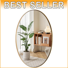 Load image into Gallery viewer, Brushed Gold Oval Mirror - Elegant 22x30'' Stainless Steel Bath Wall Mount
