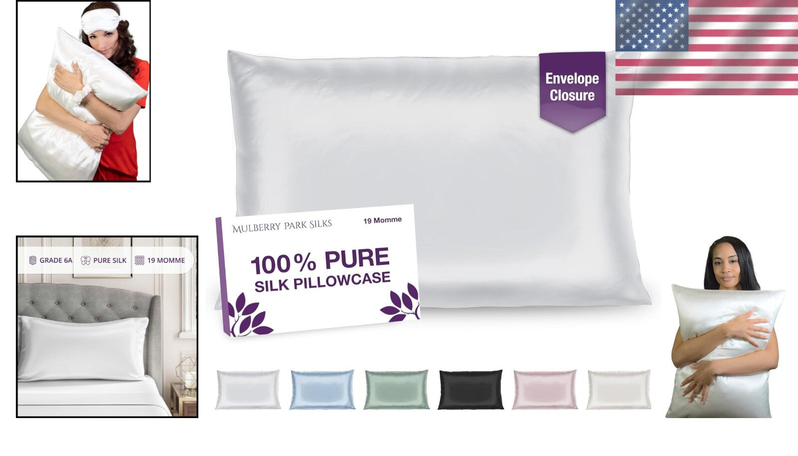 19 Momme Mulberry Silk Pillowcase - Standard Size with Envelope Closure - White