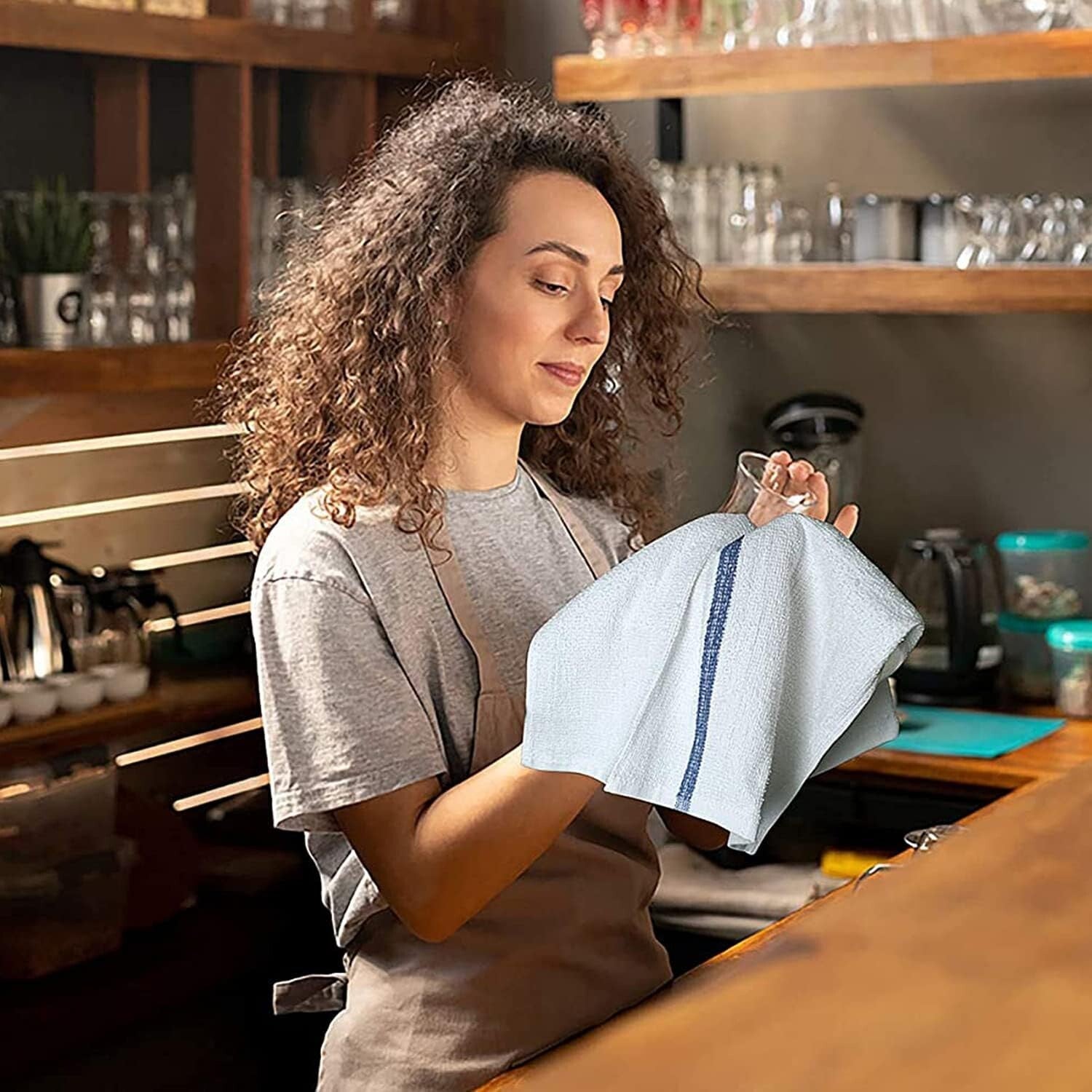 Easy Care Blue Stripe Bar Mop Towels - 60 Count, Machine Washable Cotton