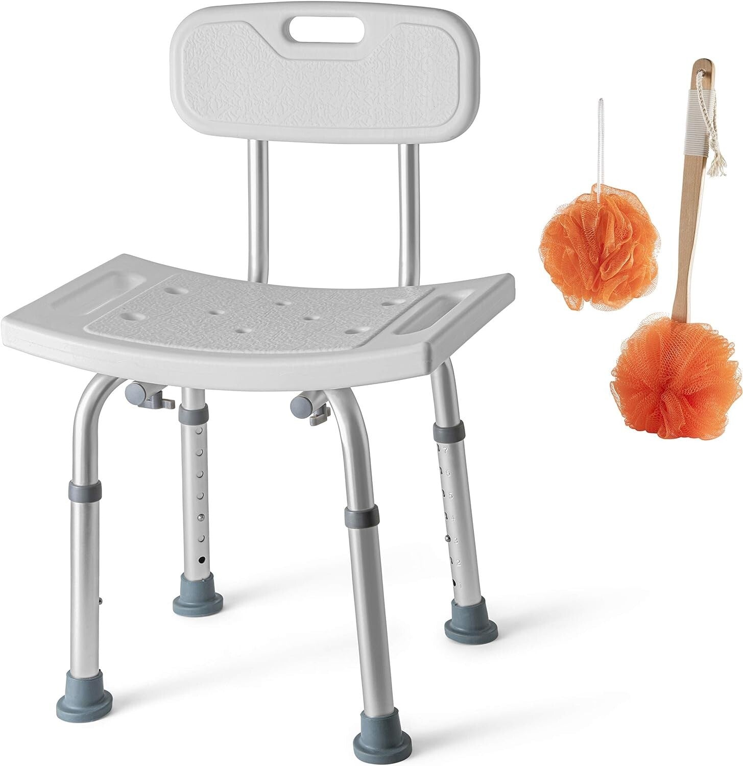 Adjustable Shower Chair Set of 3 - Includes Back Scrubber & Anti-Slip Safety