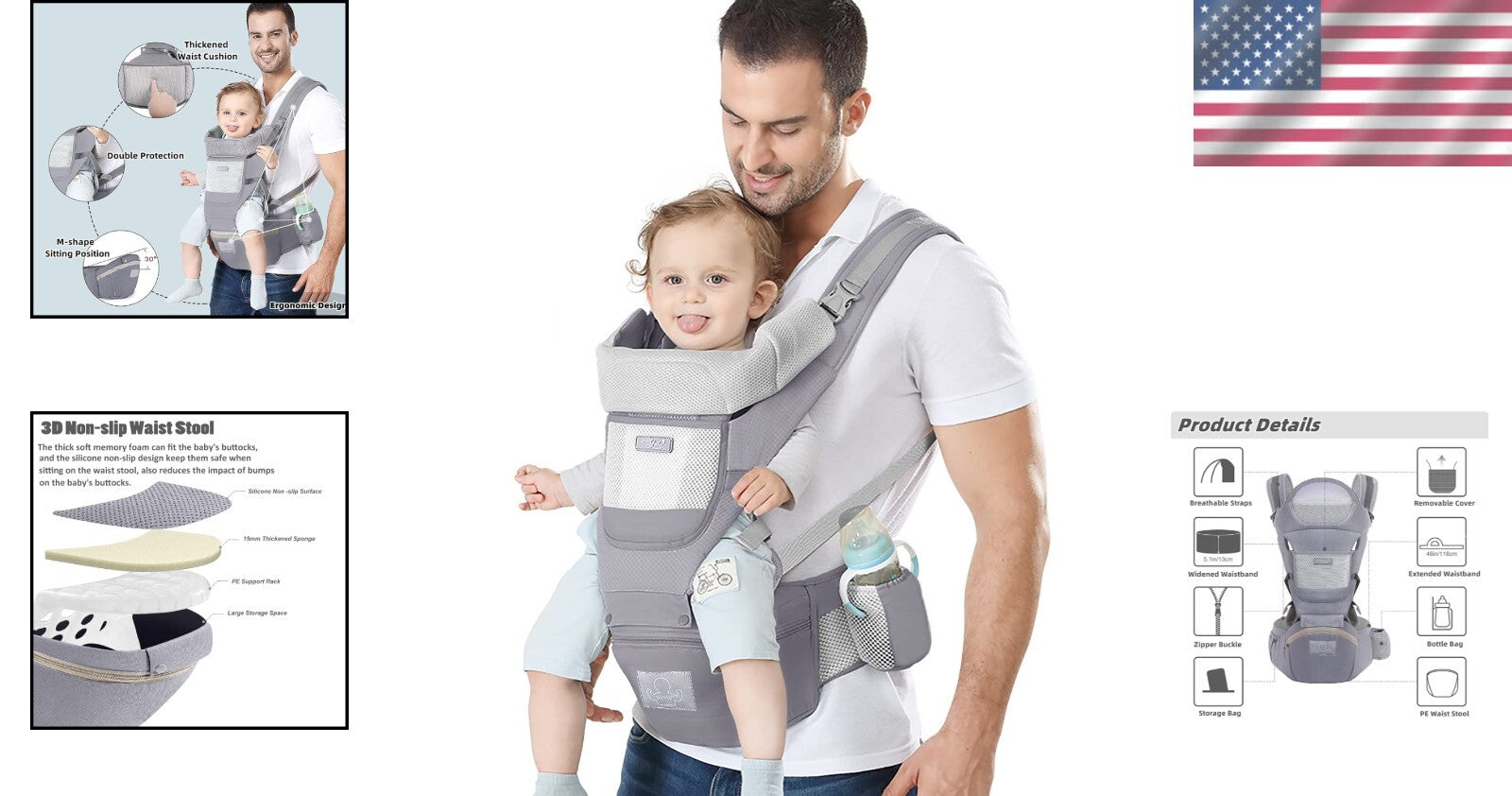 Adjustable Hip Seat Baby Carrier for Infants & Toddlers - Lightweight and Safe