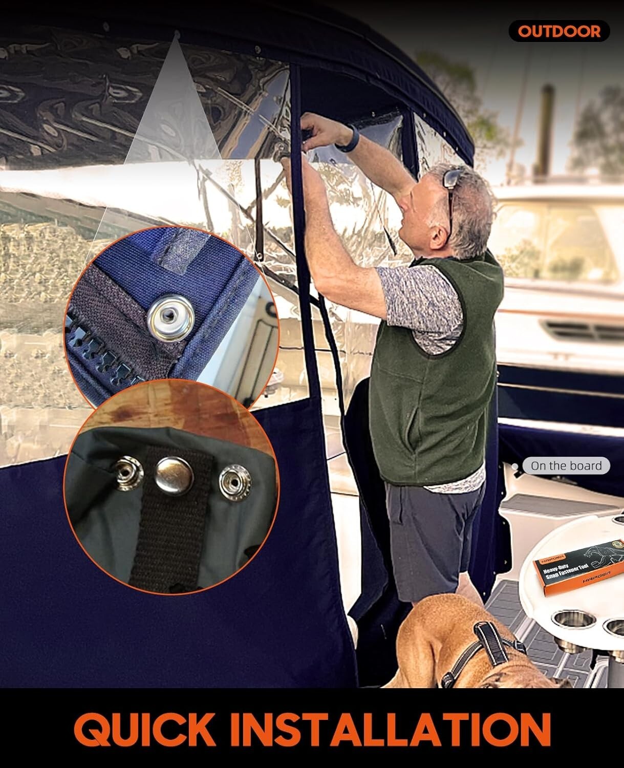 Effortless Snap Installation Tool with 100 Durable Canvas Snaps - Orange Kit