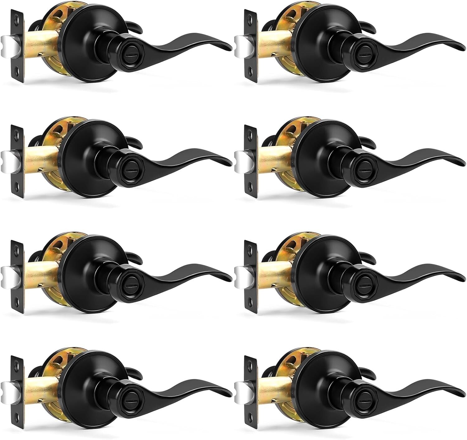 Durable Corrosion Resistant Privacy Door Levers - 8 Pack Matte Black Finish