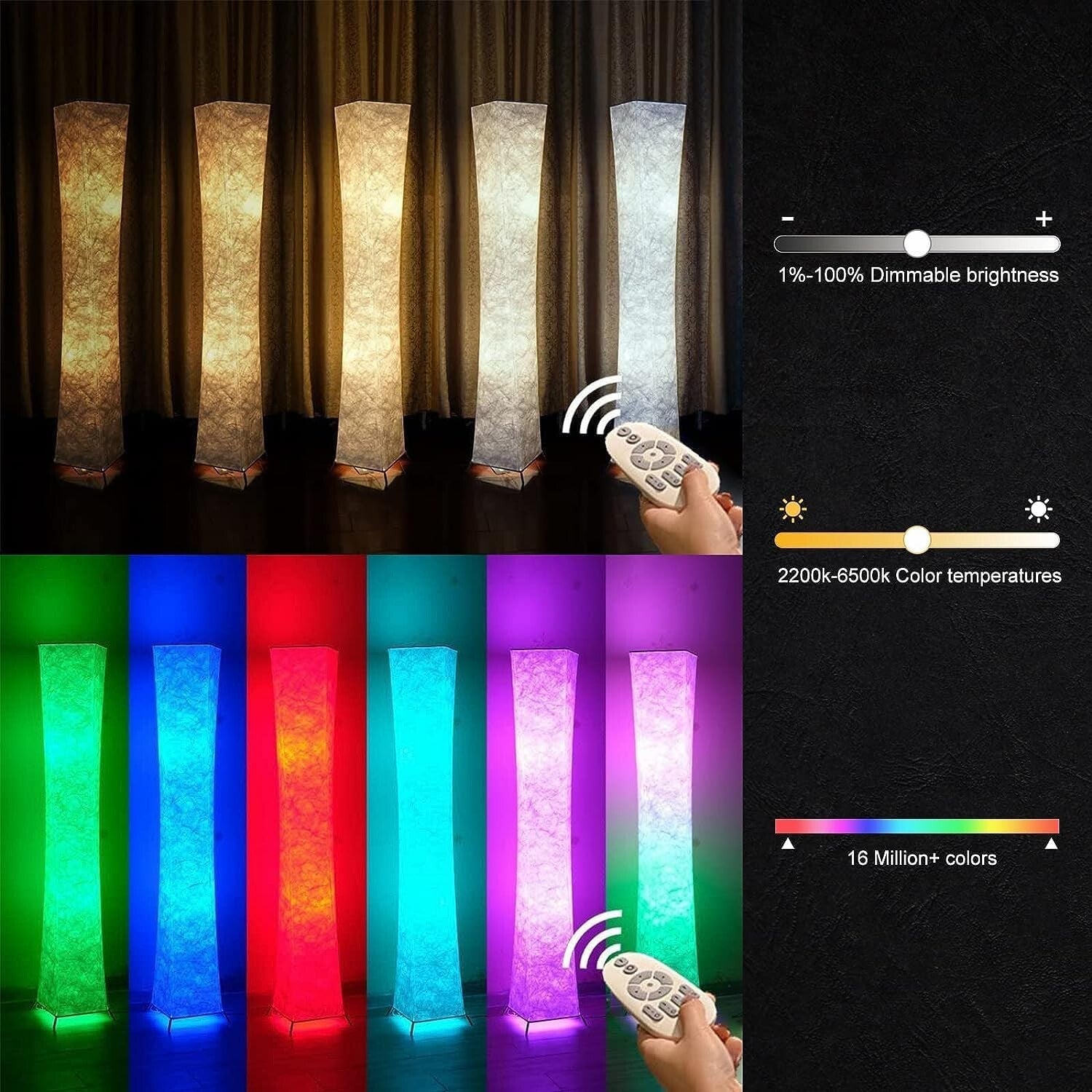 Elegant 61" LED Floor Lamp with Remote, 16 Million Colors & Voice Control
