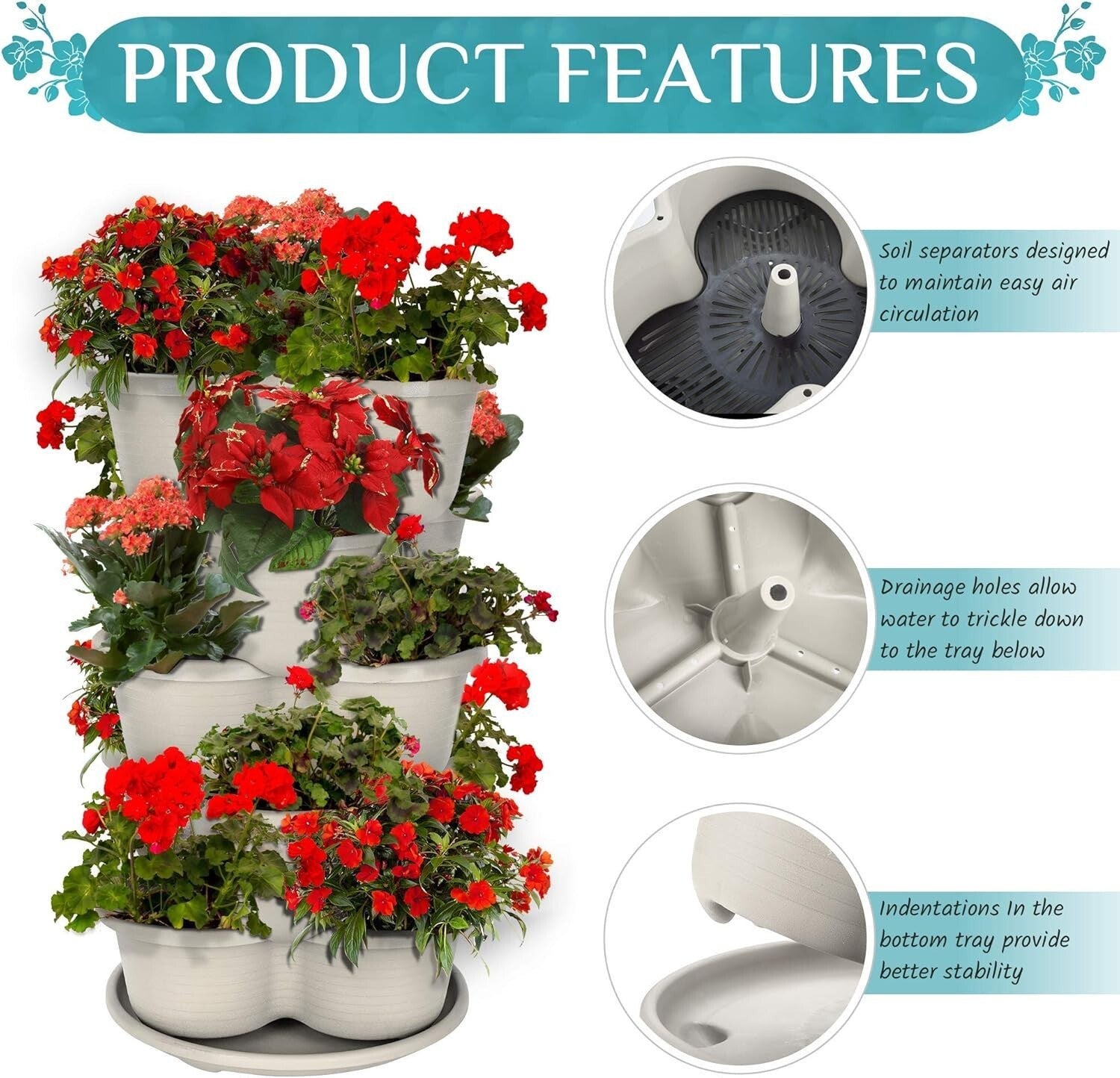 Durable Off-White 5-Tier Vertical Planter for Easy Indoor/Outdoor Gardening