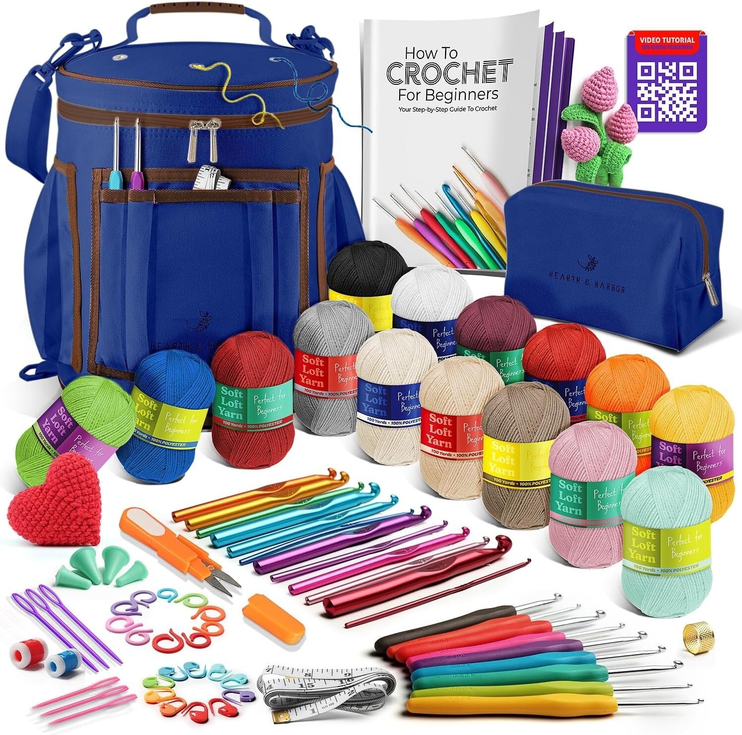 Beginner-Friendly Crochet Kit with Yarn, Hooks, and Crochet Bag for All Ages