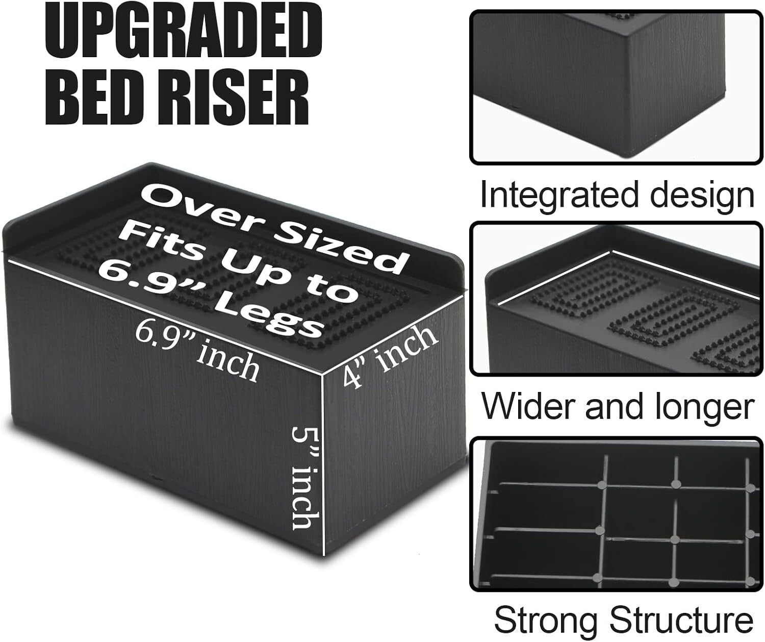 8 Pack Heavy Duty Bed Risers, 5-Inch with Wide L Shape for Furniture Stability