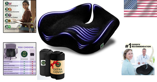 Ergonomic X-Large Memory Foam Seat Cushion for Tailbone Pain Relief & Support