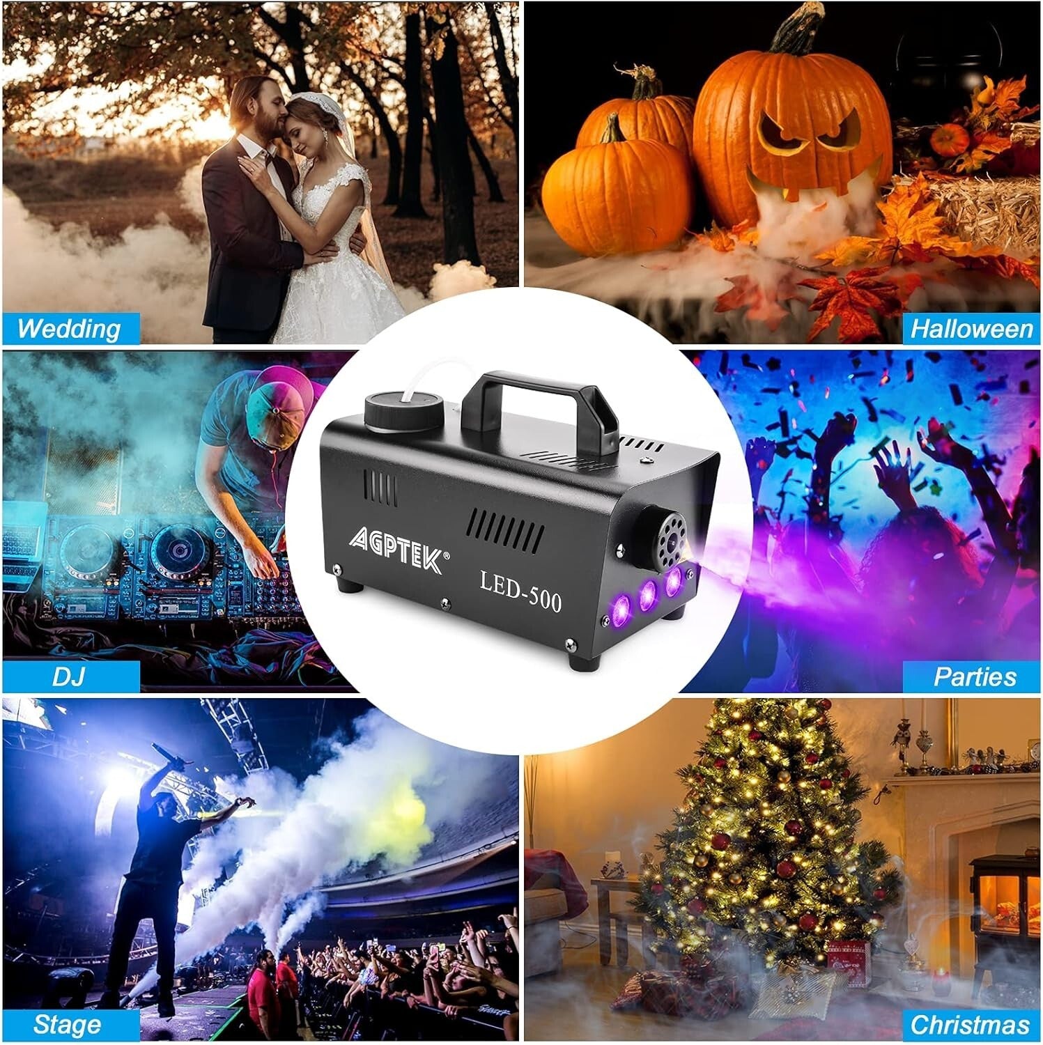 Automatic Spray Smoke Machine with Colorful LED Effects and Remote Control