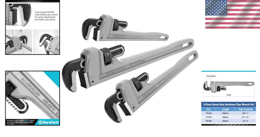 Professional 3-Piece Aluminum Pipe Wrench Set - Durable & Lightweight