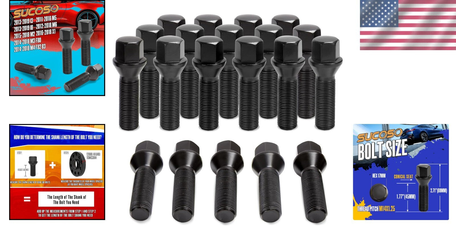 Corrosion-Resistant M14x1.25 Lug Bolts for BMW - Easy Installation, 20pcs