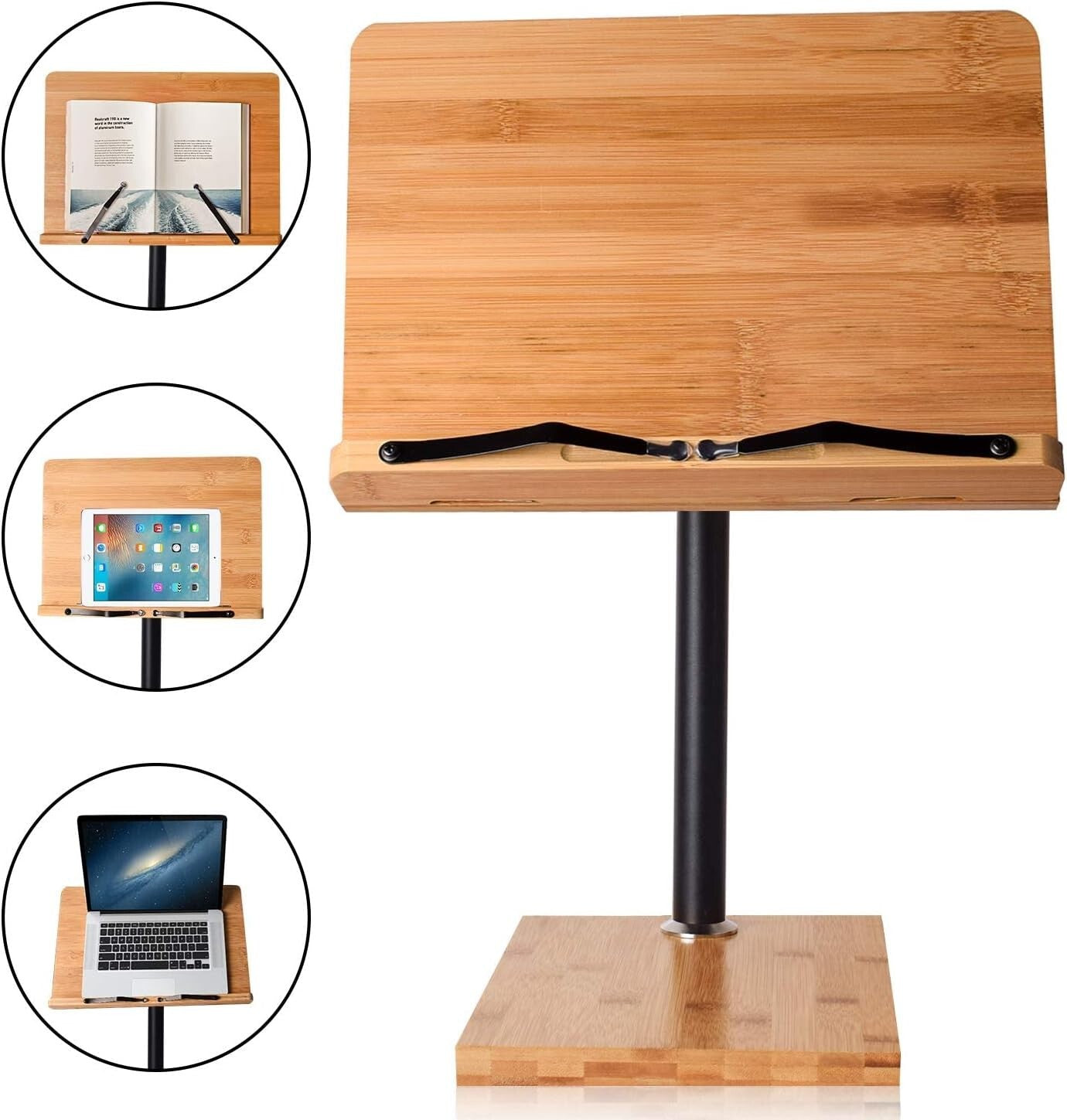 Ergonomic Bamboo Book Stand - Adjustable Height for Safe, Hands-Free Reading