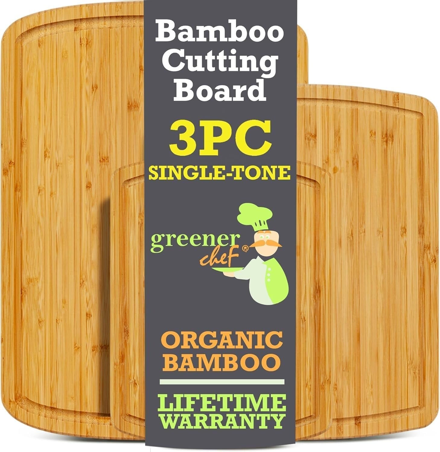 Premium Organic Bamboo Cutting Board Set of 3 - Eco-Friendly Kitchen Essential