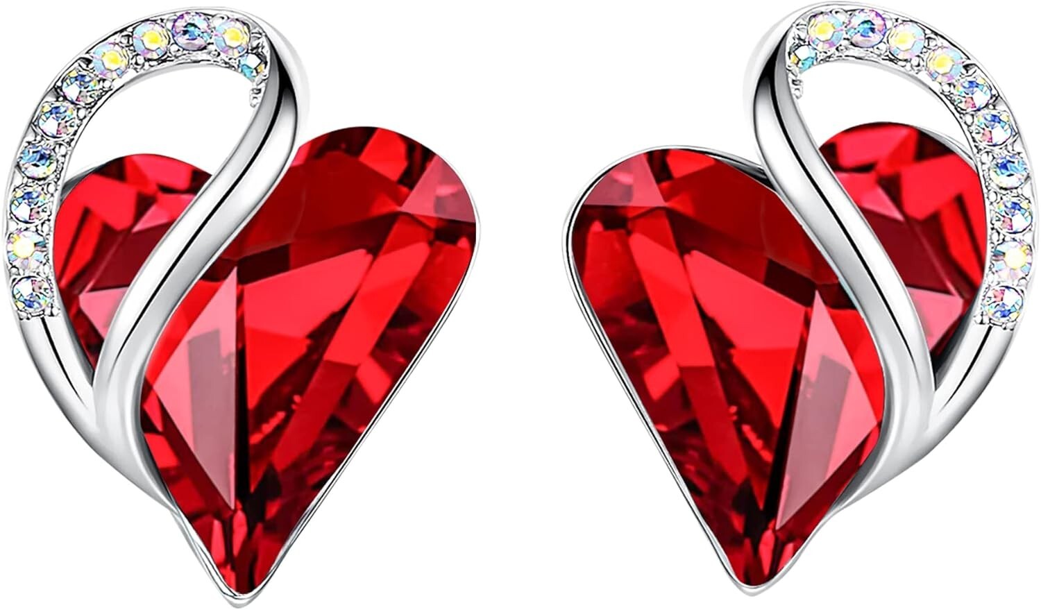 Regal Silver Plated Birthstone Earrings with Love Heart Design - June & July