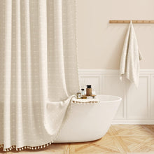 Load image into Gallery viewer, 72x84 Inch Water-Repellent Linen Blend Shower Curtain with Boho Tassels - Cream