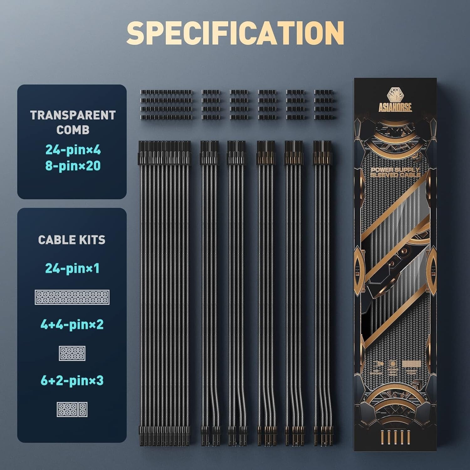 Gold-Plated PSU Extension Kit - Durable 16AWG Cables for High-Performance GPUs