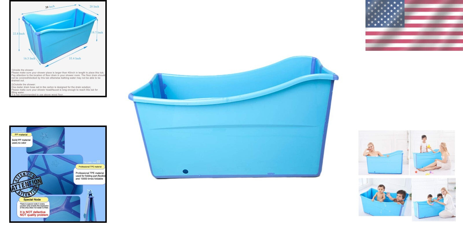 Blue Foldable Shower Tub for Toddlers & Petite Adults - Easy Storage Solutions