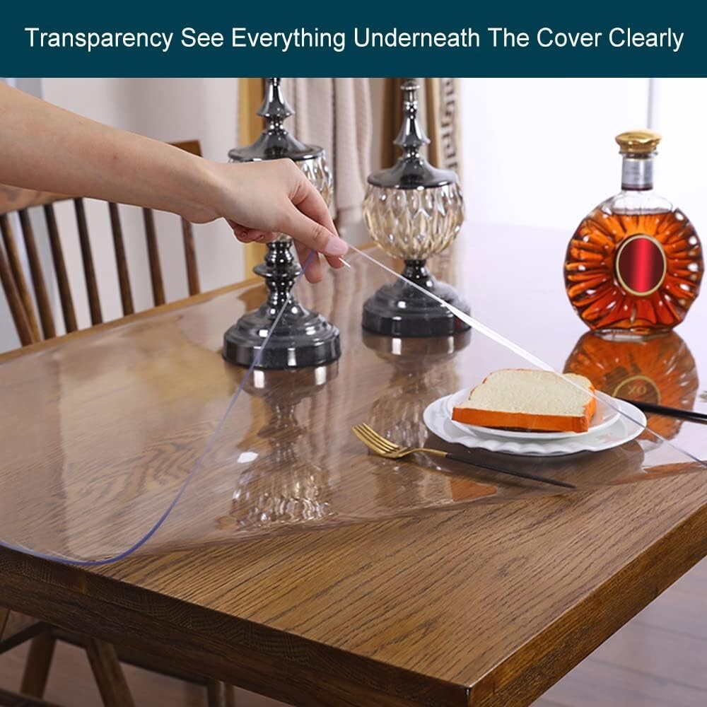Durable 1.5mm Thick Clear Plastic Tablecloth - Wipeable Protector 30x108