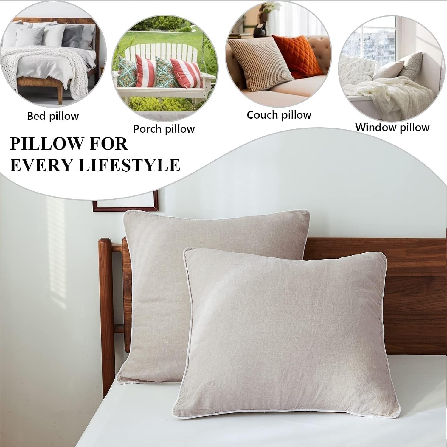 Chic 26" Euro Sham Covers in Washed Linen - Set of 2 for Living Room & Bedroom