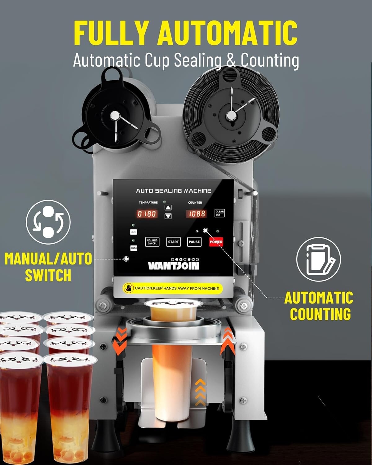 Professional Digital Cup Sealer for Milk Tea & Coffee - 90/95mm, 500-650 Cups/H