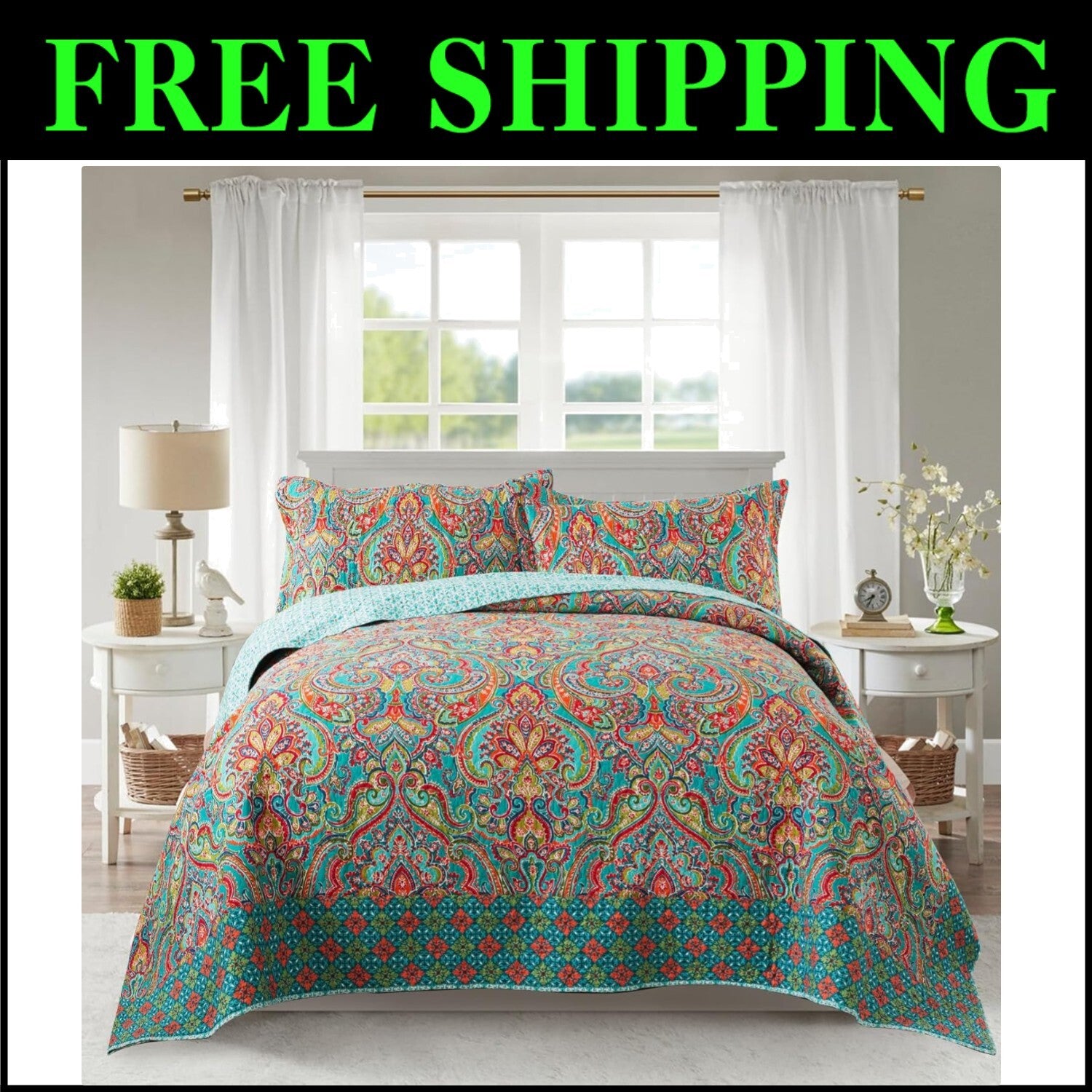 Luxurious Cotton Quilt Set with Gorgeous Floral Pattern - California King Size
