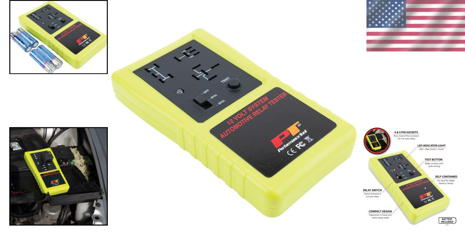 Lightweight Cordless Relay Tester for 12V Automotives - Green/Red LED Alerts