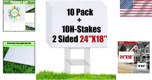 DIY Customizable Blank Yard Signs Kit with Metal Stakes - Weatherproof 10-Pack