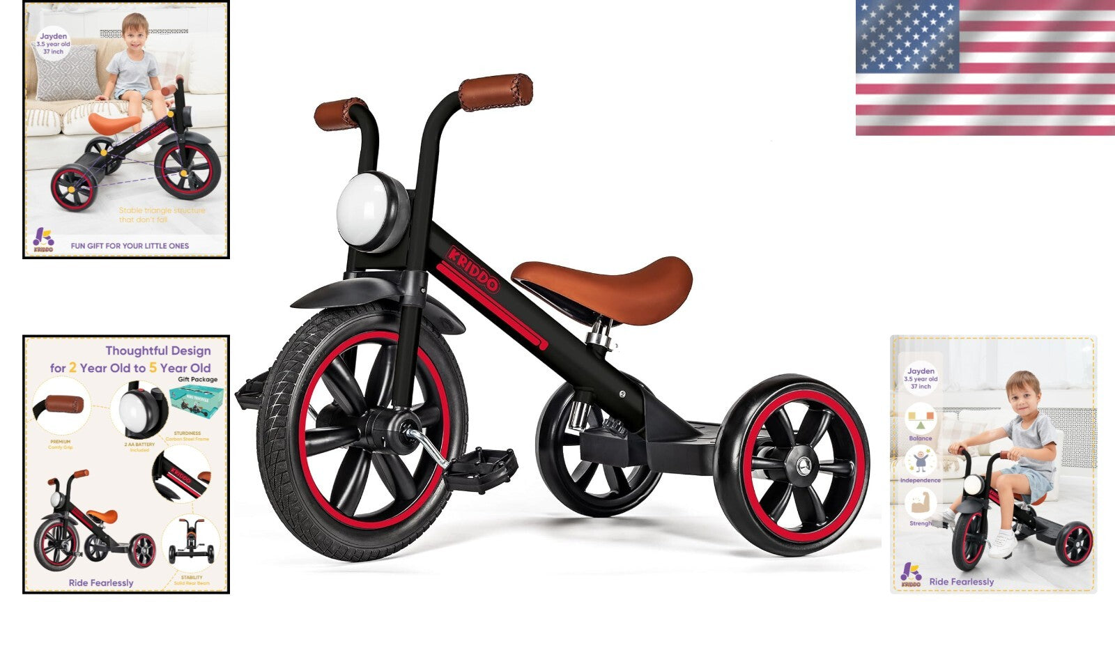Triangular Design Kids Tricycle with Puncture-Free Wheels for Safe Toddler Rides