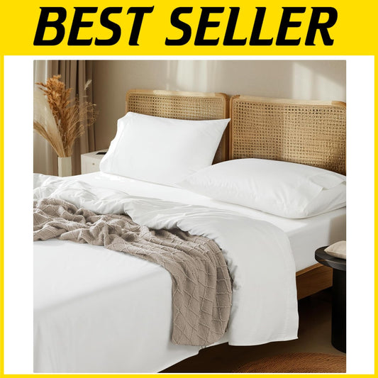 Breathable Queen Bed Sheet Set in 100% Egyptian Cotton - Elegant White Design