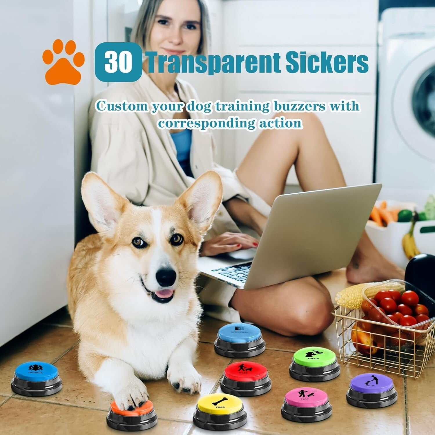 Interactive Dog Communication Button Starter Pack - 8 Colors with Scene Stickers