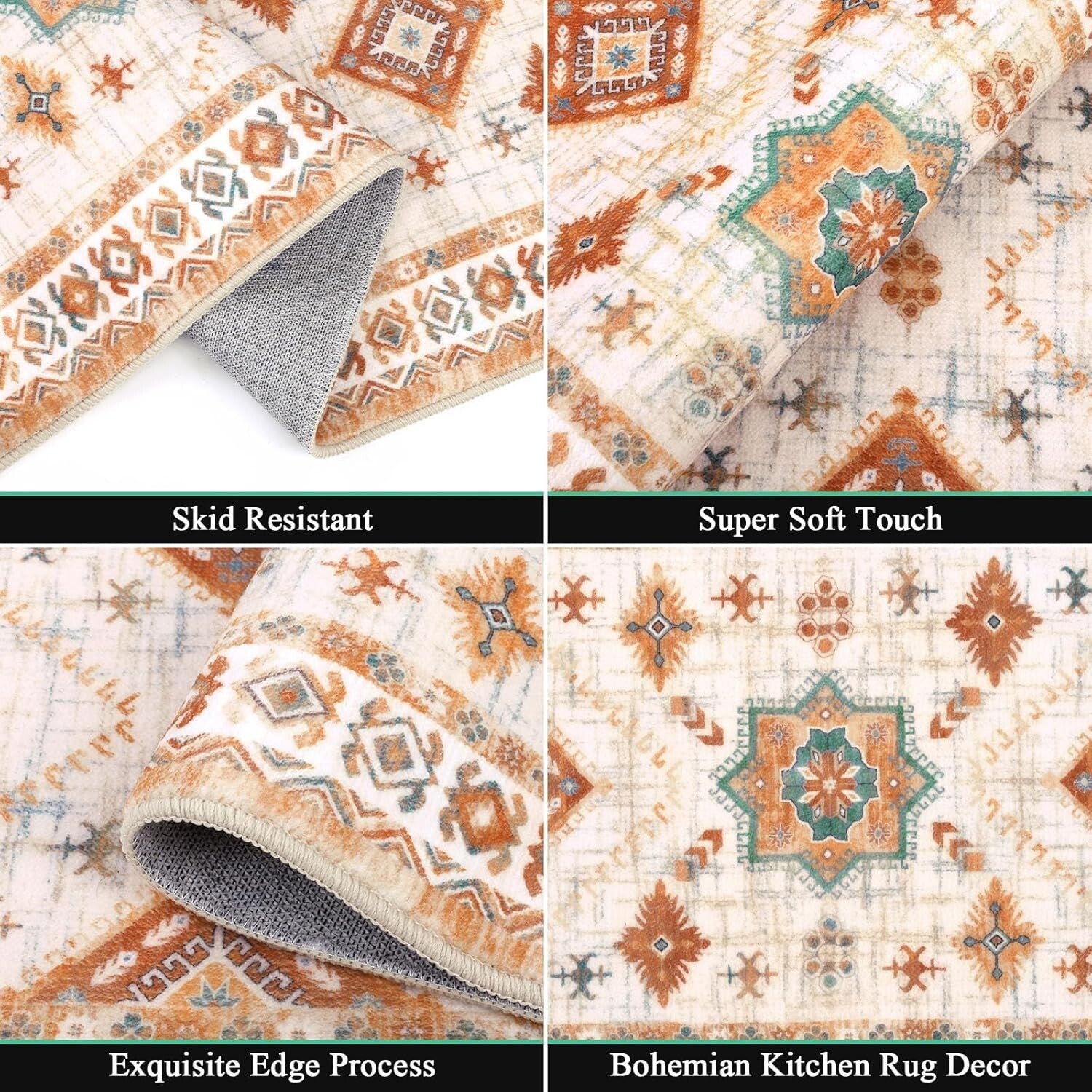 Durable & Washable 3-Piece Kitchen Rug Set with Runner - Elegant Floral Design