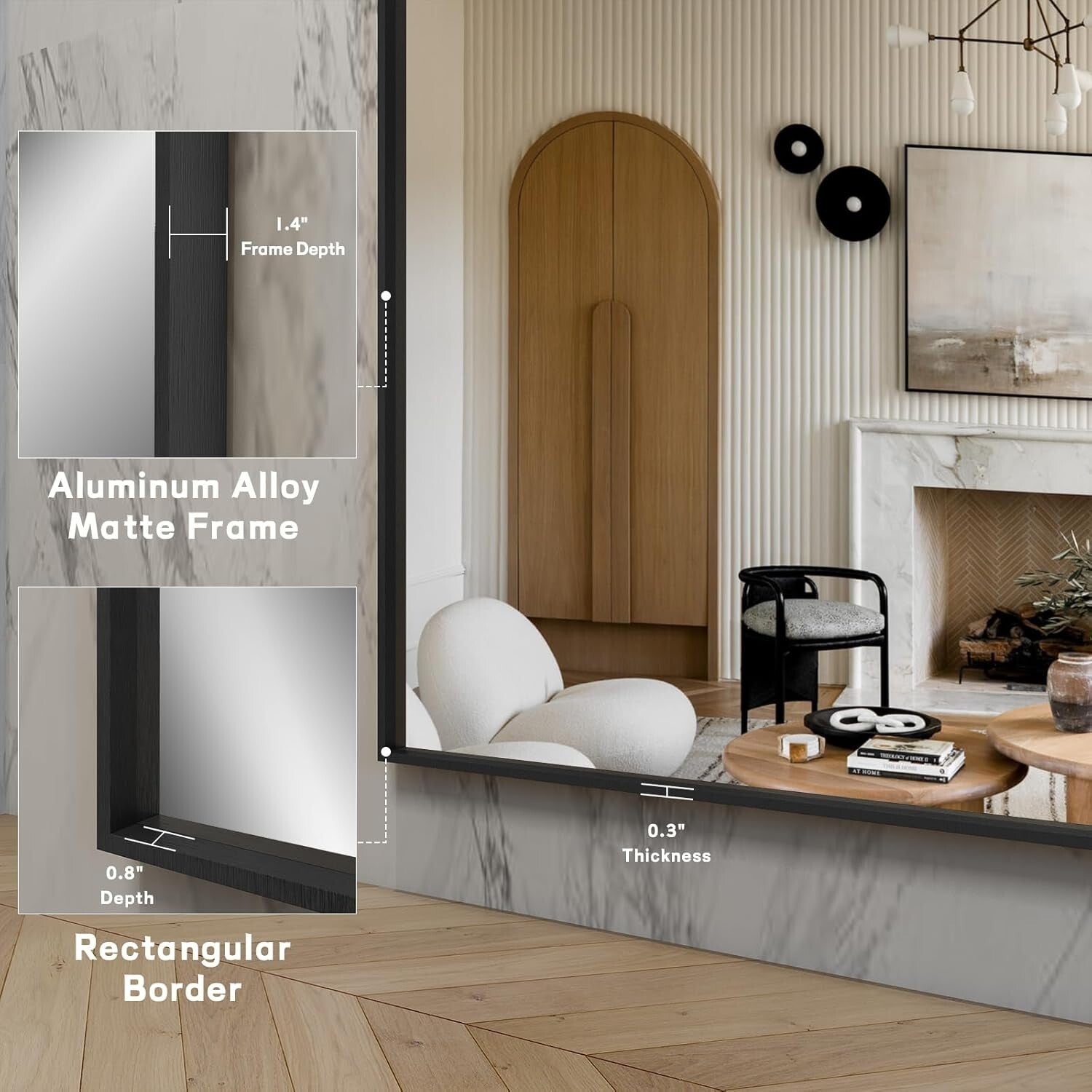 Elegant 40x30 Matte Black Wall Mirror - Anti-Rust, Tempered Glass, Easy Install