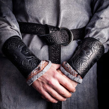 Load image into Gallery viewer, Viking Cosplay Leather Armguards with Yggdrasil Design - Authentic Renaissance