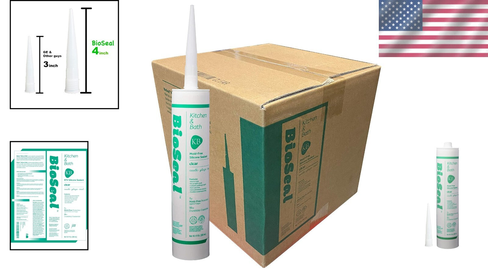 Durable 100% Silicone Caulk - Waterproof Sealant for Kitchen and Bath, 25 Pack