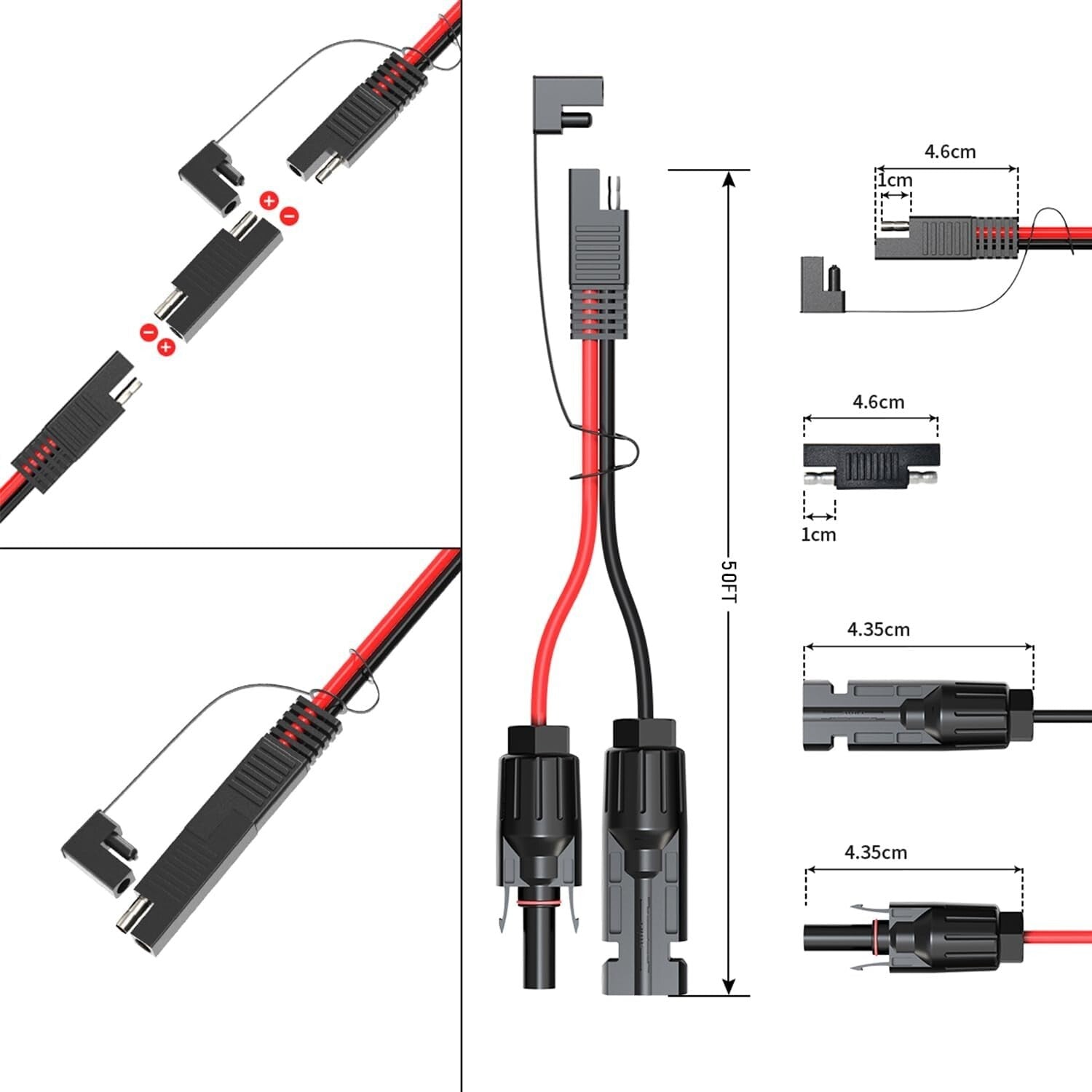 Weatherproof 10AWG Solar Panel Extension Cable with Quick Connect SAE Adapter
