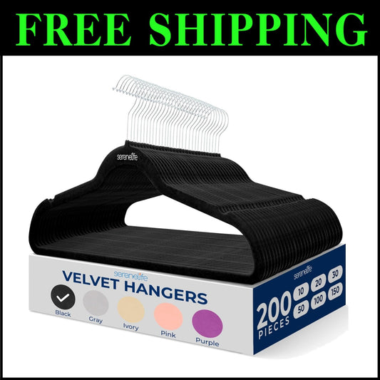 Heavy-Duty Ultra-Thin Velvet Hangers - 200 Pack, Ideal for Space-Saving Closets