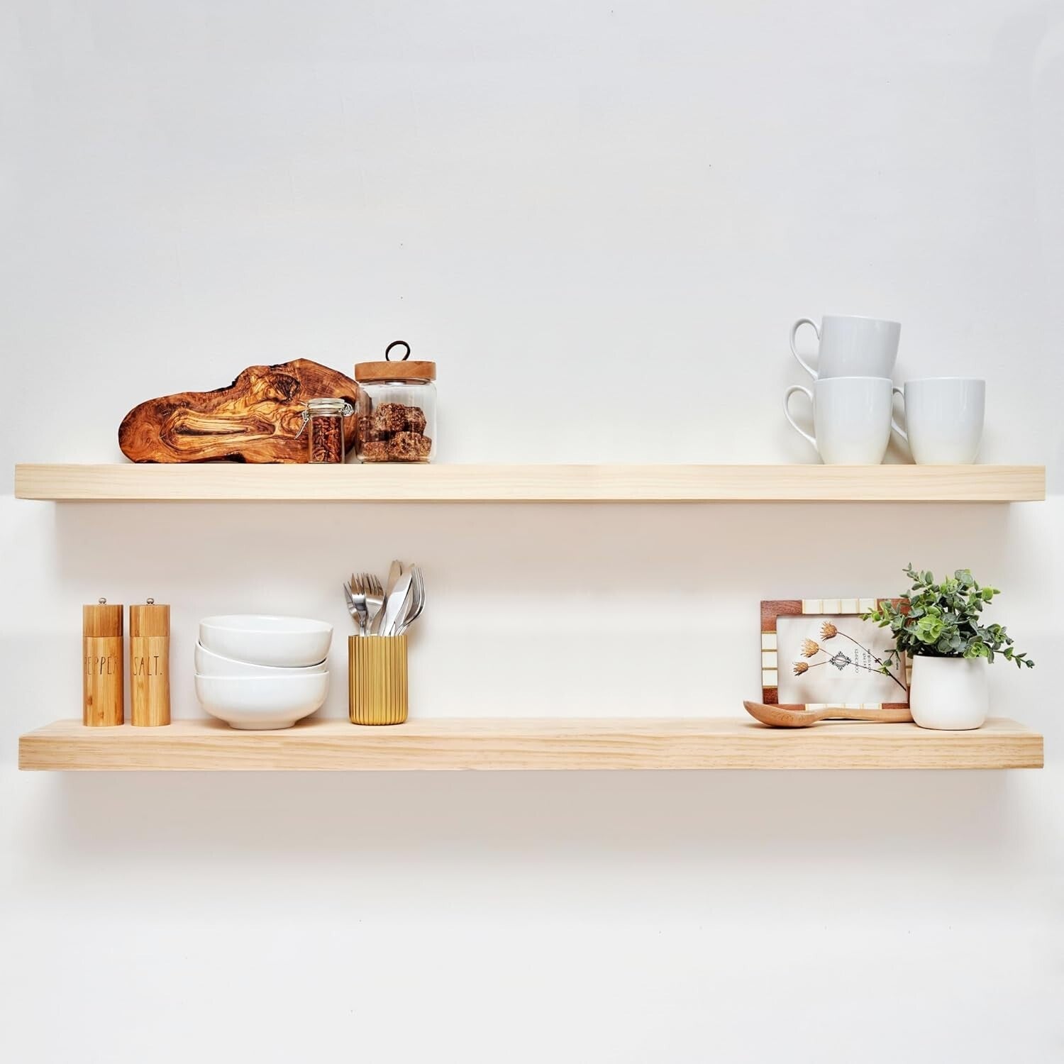 48 Inch Durable Floating Shelves for Wall - Modern Pine Wood Styling