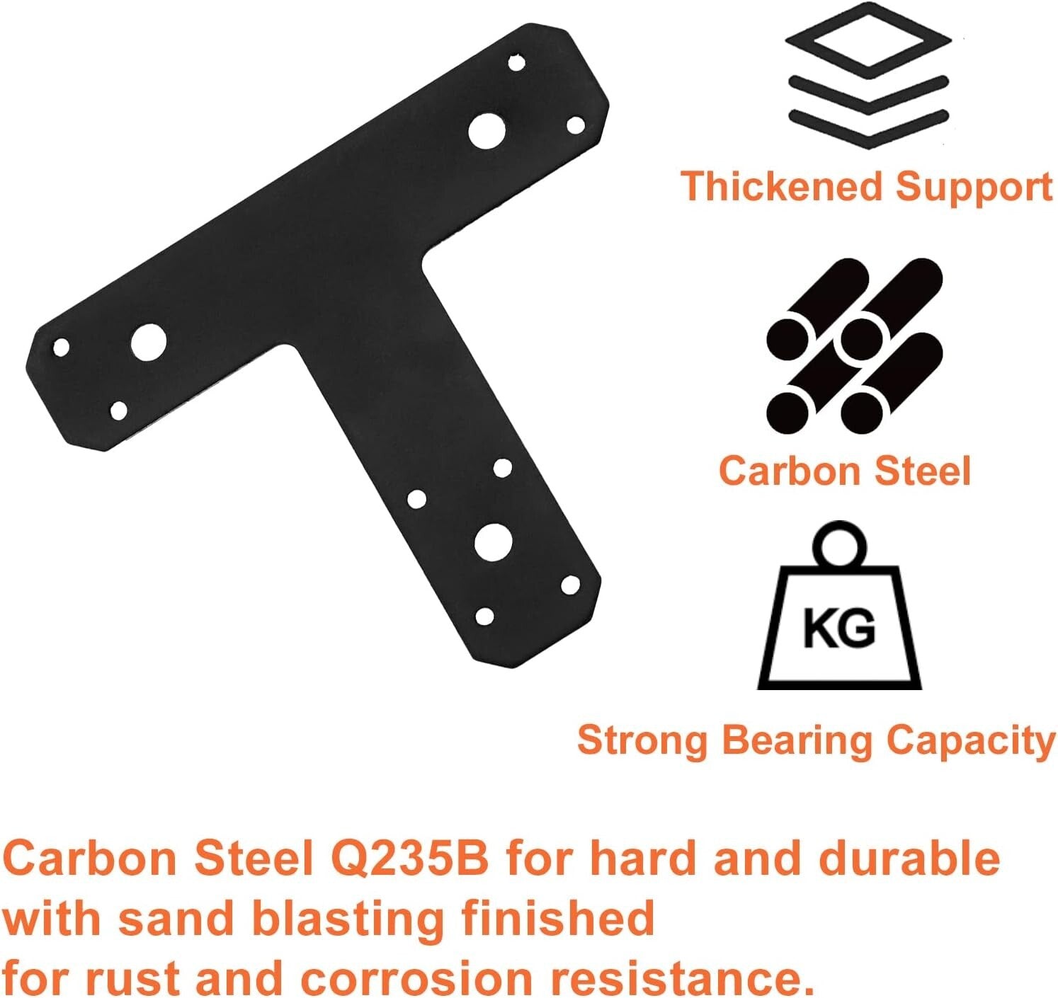 6 Pack Heavy-Duty Steel T Brackets for Wood - Black Pergola Mending Plates
