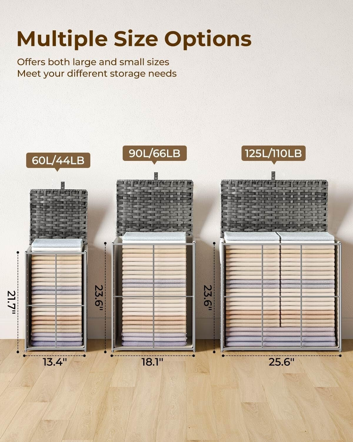 Elegant 60L Handwoven Rattan Laundry Hamper with Dual Liner Bags & Mesh Bags